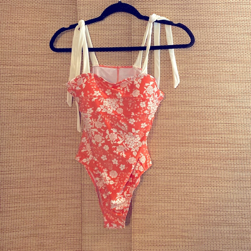summersalt Coral and White Floral One-Piece Swimsuit